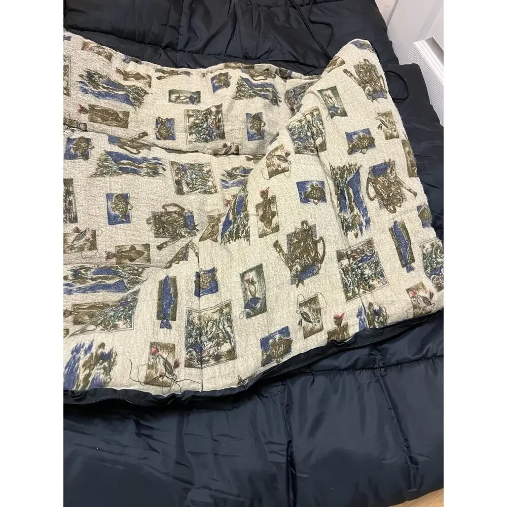 Vintage Coleman Black Sleeping Bag Fishing Theme Cotton Flannel inside 33x75
